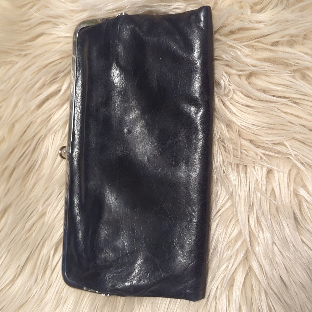 HOBO International Lauren Black Leather Double Frame Clutch Bag Purse - Picture 2 of 9